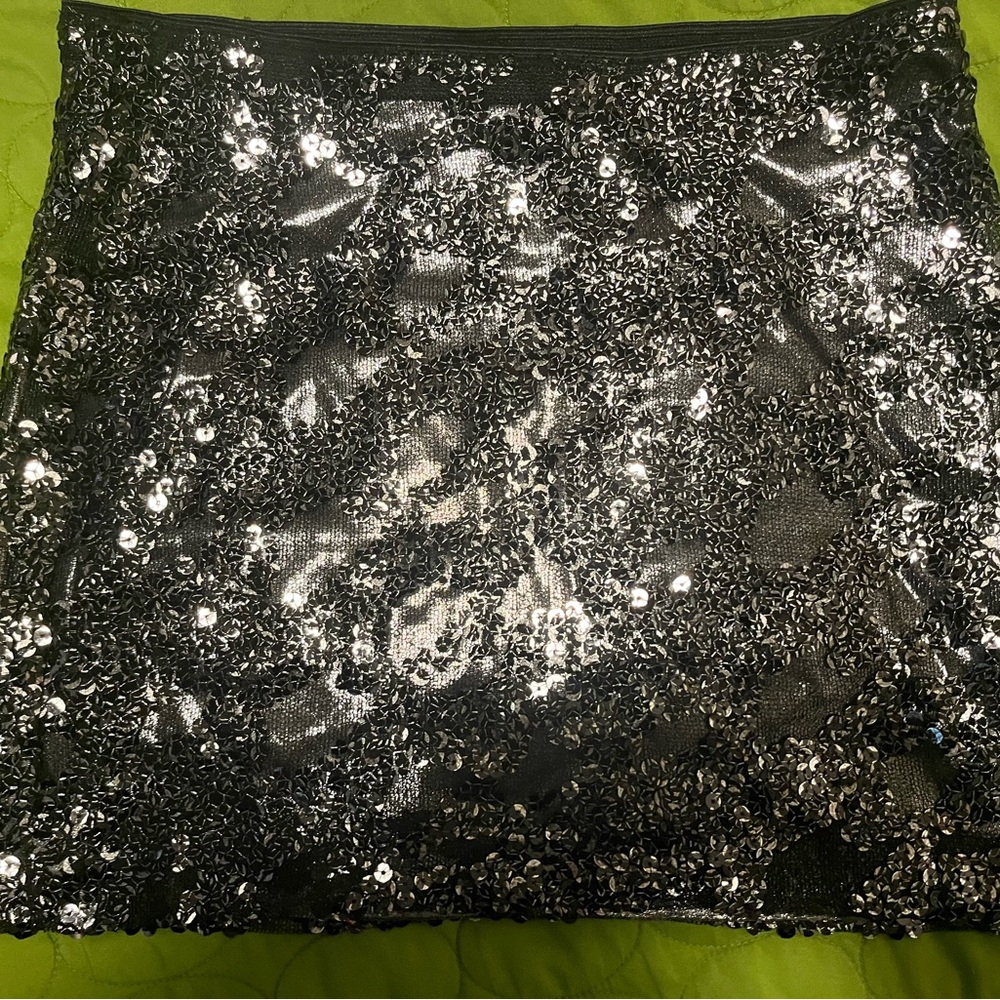 Express Shimmering Black Sequin Mini Skirt